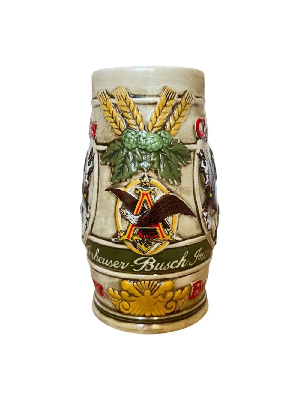 Vintage Budweiser Clydesdales Beer Stein, Ceramarte Brazil, Relief Tankard, 6.5
